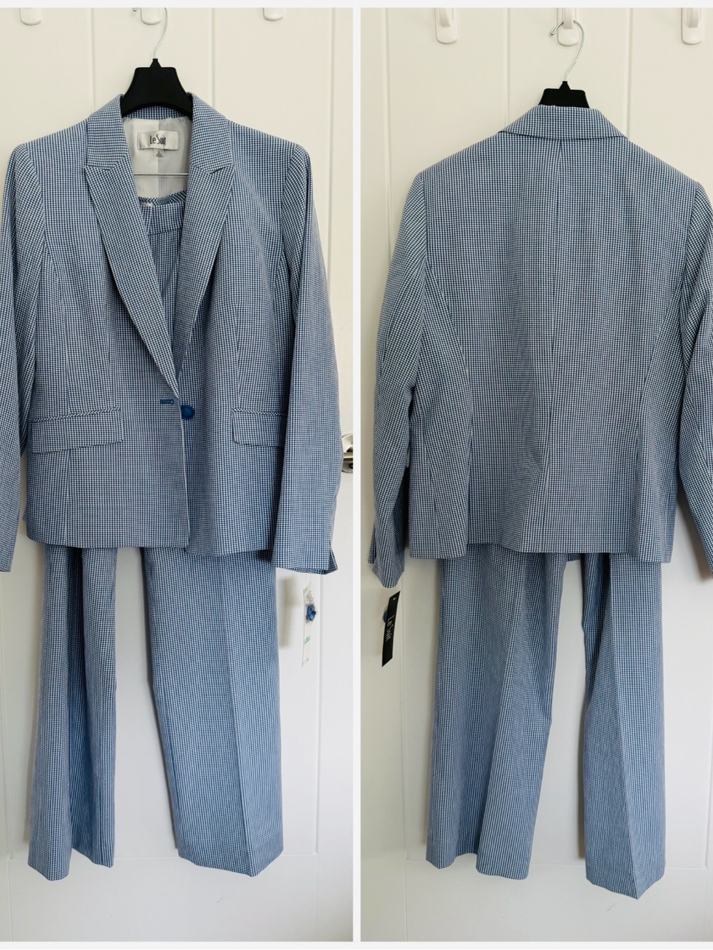 *** NWT 2 PC LE SUIT BLUE & WHITE CHECK PANT SUIT